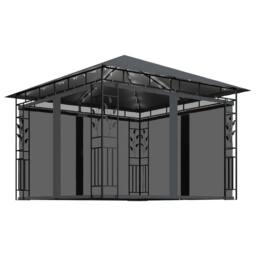 Berkfield Home Gazebo with Mosquito Net&LED String Lights 3x3x2.73m Anthracite in Charcoal - thumbnail 2