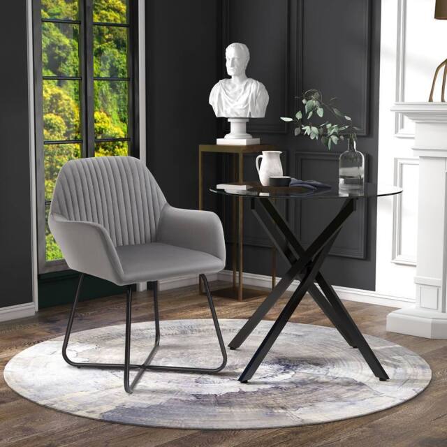 HOMCOM Modern Dining Set Round Glass Table & Velvet Chair Black & Grey - image 1