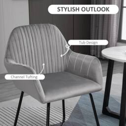 HOMCOM Modern Dining Set Round Glass Table & Velvet Chair Black & Grey - thumbnail 4
