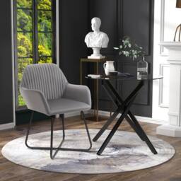 HOMCOM Modern Dining Set Round Glass Table & Velvet Chair Black & Grey
