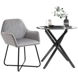HOMCOM Modern Dining Set Round Glass Table & Velvet Chair Black & Grey - thumbnail 2