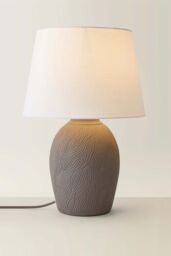 ValueLights Clint Linen Tapered Shade Grey Etched Large Hand Finished Ceramic Table Lamp in Mid Grey - thumbnail 3