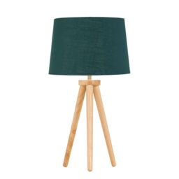 First Choice Lighting Voyage - Light Oak Table Lamp or Bedside Light with Green & Gold Shade in Brown