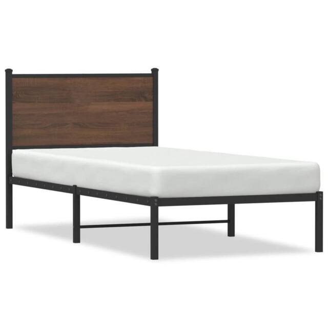 Berkfield Home Metal Bed Frame without Mattress Brown Oak 90x190 cm Single - image 1