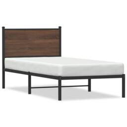 Berkfield Home Metal Bed Frame without Mattress Brown Oak 90x190 cm Single - thumbnail 1