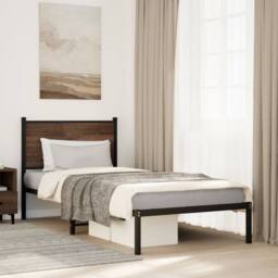 Berkfield Home Metal Bed Frame without Mattress Brown Oak 90x190 cm Single - thumbnail 2