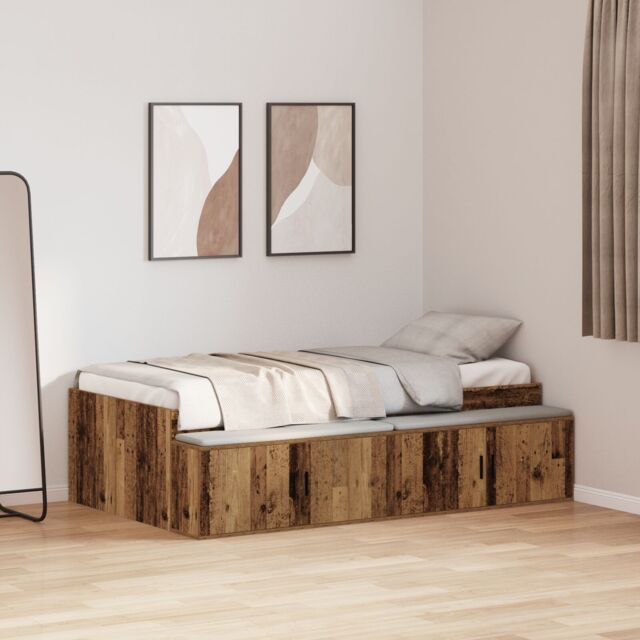 Berkfield Home Storage Bed Frame Old Wood 90x200 cm in Brown - image 1