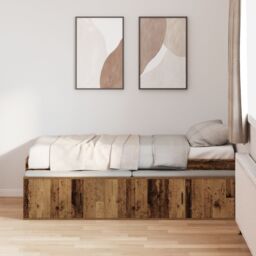 Berkfield Home Storage Bed Frame Old Wood 90x200 cm in Brown - thumbnail 4