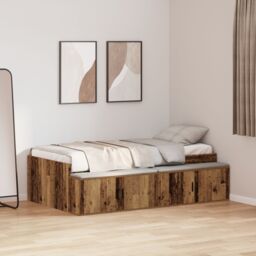 Berkfield Home Storage Bed Frame Old Wood 90x200 cm in Brown - thumbnail 1