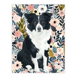"Artery8 Border Collie Dog Lover Pink Floral Portrait Wall Art Print - Size: W24"" x H32""" - thumbnail 1