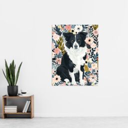 "Artery8 Border Collie Dog Lover Pink Floral Portrait Wall Art Print - Size: W24"" x H32""" - thumbnail 4