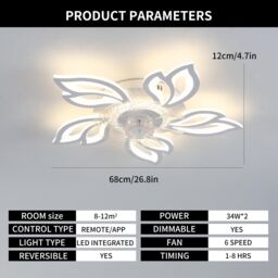 Garwarm Modern White Led Acrylic Ceiling Fan Light with Remote - thumbnail 5
