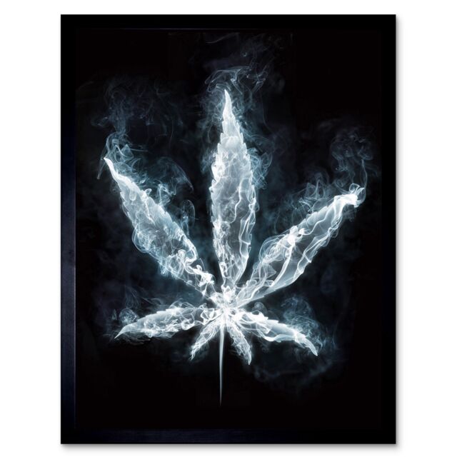 "Artery8 Wall Art Print Luminescent Marijuana Smoke Leaf Cool Creative Digital Painting Art Framed in Black - Size: W12"" x H16""" - image 1