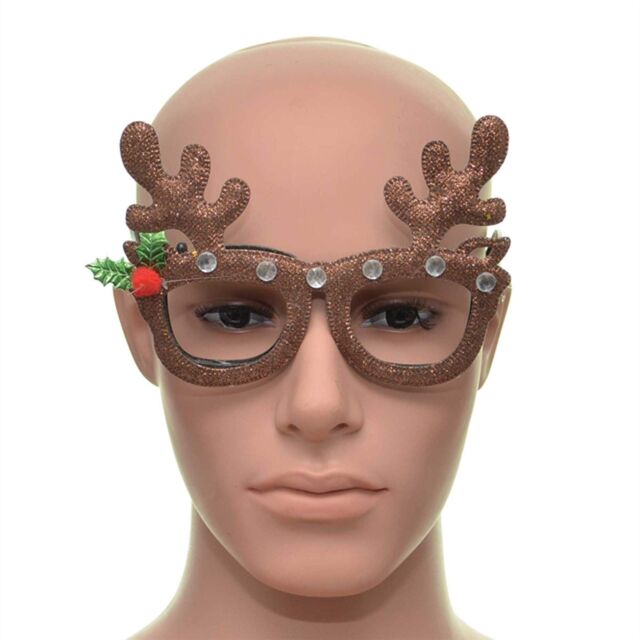 Shatchi Novelty Glitter Brown Reindeer Antlers Christmas Glasses Christmas Party Props Photo Booth Accessories Stocking Fillers - image 1