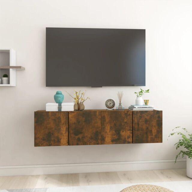 Berkfield Home Hanging TV Cabinets 2 pcs Smoked Oak 60x30x30 cm in Brown - Size: 60 x 30 x 30 cm - image 1
