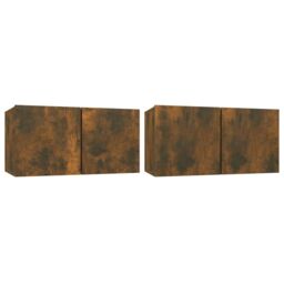 Berkfield Home Hanging TV Cabinets 2 pcs Smoked Oak 60x30x30 cm in Brown - Size: 60 x 30 x 30 cm - thumbnail 2