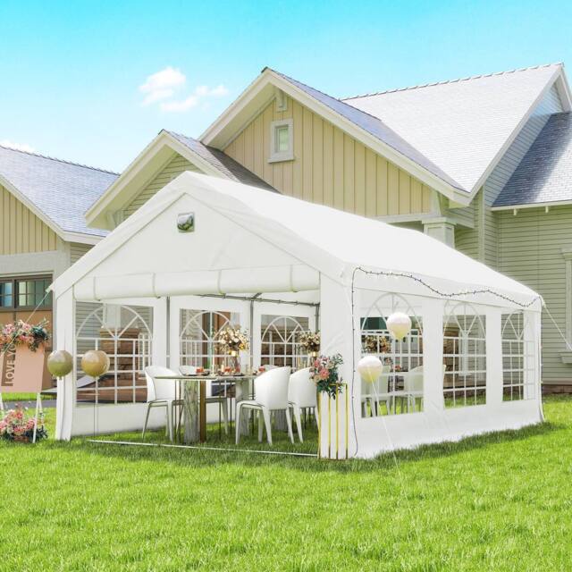 OUTSUNNY 6 x 4 m Party Tent, Heavy Duty Gazebo Canopy with Windows, White - Size: 4m x 6m - image 1