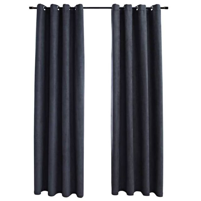 Berkfield Home Blackout Curtains with Metal Rings 2 pcs Anthracite 140x175 cm in Dark Grey - image 1