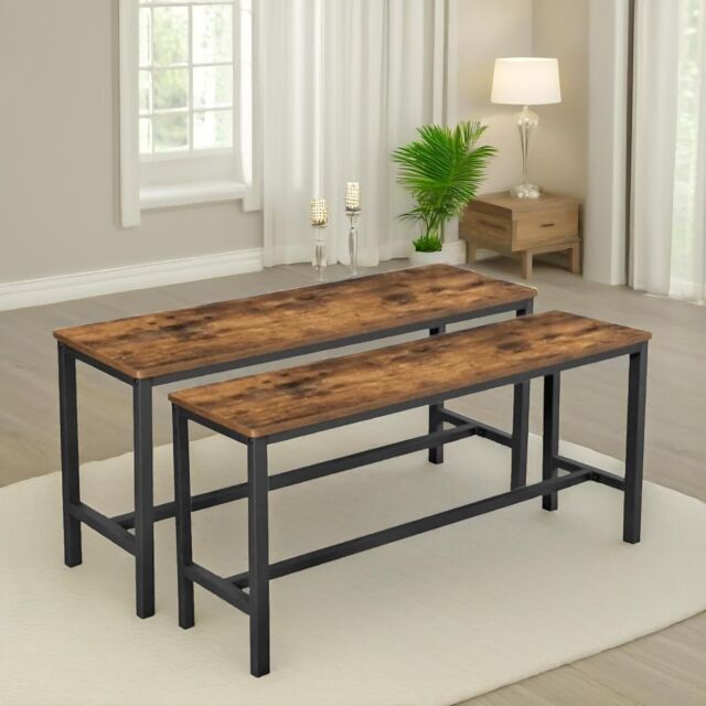 FURNOS 2PC Industrial Dining Benches Indoor Outdoor Rustic Brown Furniture - image 1