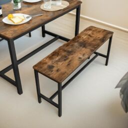 FURNOS 2PC Industrial Dining Benches Indoor Outdoor Rustic Brown Furniture - thumbnail 3