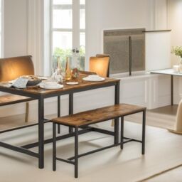 FURNOS 2PC Industrial Dining Benches Indoor Outdoor Rustic Brown Furniture - thumbnail 4