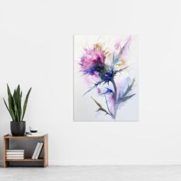 "Artery8 Thistle Flower Bloom Soft Watercolour Painting Wall Art Print in Purple - Size: W18"" x H24""" - thumbnail 4