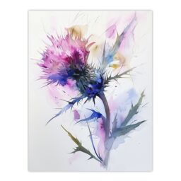 "Artery8 Thistle Flower Bloom Soft Watercolour Painting Wall Art Print in Purple - Size: W18"" x H24""" - thumbnail 1