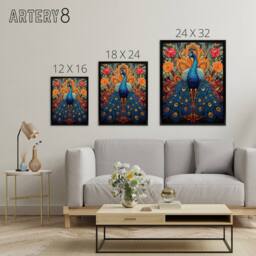 "Artery8 Royal Peacock Exotic Bird Framed Canvas Wall Art Print - Size: W12"" x H16""" - thumbnail 4