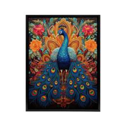 "Artery8 Royal Peacock Exotic Bird Framed Canvas Wall Art Print - Size: W12"" x H16""" - thumbnail 1