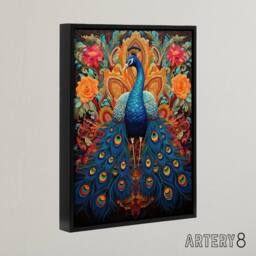 "Artery8 Royal Peacock Exotic Bird Framed Canvas Wall Art Print - Size: W12"" x H16""" - thumbnail 2