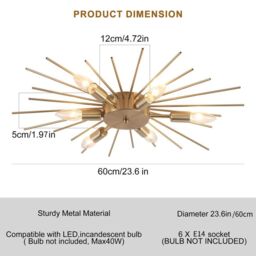 Garwarm 6 Light 60cm Dimmable Flush Mount in Gold - thumbnail 4