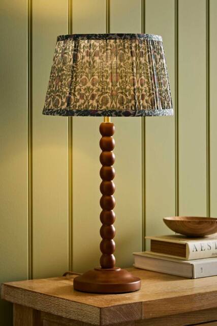 ValueLights Bobbin Floral Printed Pleated Shade Walnut Bobble Table Lamp in Dark Green - image 1