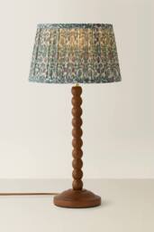 ValueLights Bobbin Floral Printed Pleated Shade Walnut Bobble Table Lamp in Dark Green - thumbnail 3