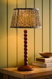 ValueLights Bobbin Floral Printed Pleated Shade Walnut Bobble Table Lamp in Dark Green - thumbnail 2