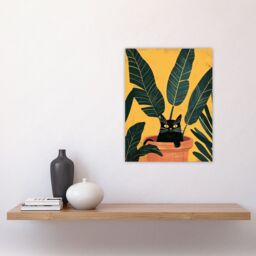 "Artery8 Cat Lover Mischievous Pet in Tropical Plant Pot Wall Art Print in Green - Size: W18"" x H24""" - thumbnail 4