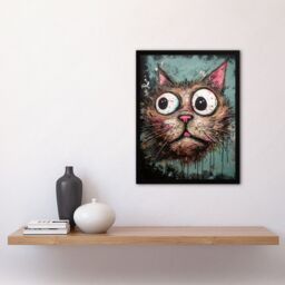"Artery8 Wall Art Print Graffiti Street Art Bug Eyed Cat Artwork By Tom Jones Art Framed - Size: W12"" x H16""" - thumbnail 4