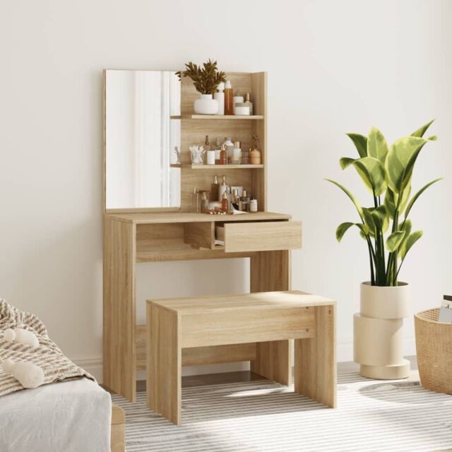 Berkfield Home Dressing Table Set Sonoma Oak 74.5x40x141 cm in Brown - image 1