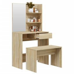 Berkfield Home Dressing Table Set Sonoma Oak 74.5x40x141 cm in Brown - thumbnail 4