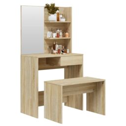 Berkfield Home Dressing Table Set Sonoma Oak 74.5x40x141 cm in Brown - thumbnail 3