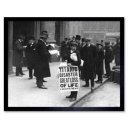 "Artery8 Historical Titanic Disaster Sinks S Boy Sign Framed Art Print in Grey - Size: W12"" x H16""" - thumbnail 1