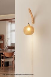 Living and Home Bamboo Lampshade E27 Wall Light in Natural - thumbnail 2