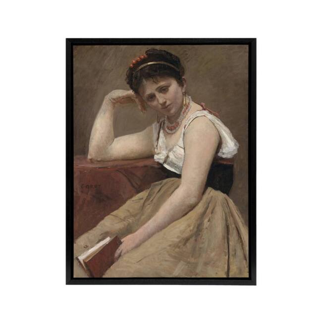 "Artery8 Camille Corot Interrupted Reading Woman Portrait Framed Canvas Art in Brown - Size: W24"" x H32""" - image 1