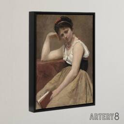 "Artery8 Camille Corot Interrupted Reading Woman Portrait Framed Canvas Art in Brown - Size: W24"" x H32""" - thumbnail 2