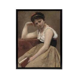 "Artery8 Camille Corot Interrupted Reading Woman Portrait Framed Canvas Art in Brown - Size: W24"" x H32""" - thumbnail 1