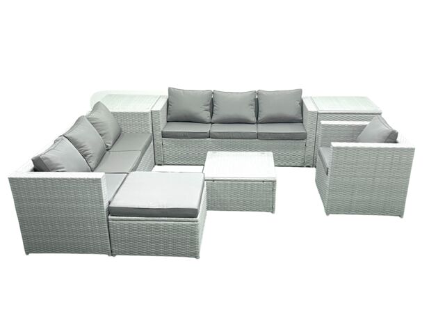 Fimous Wicker PE Rattan Sofa Garden Furniture Set with Armchair Square Coffee Table Big Footstool 2 Side Tables Light Grey Mixed - image 1