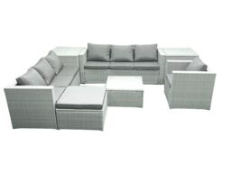Fimous Wicker PE Rattan Sofa Garden Furniture Set with Armchair Square Coffee Table Big Footstool 2 Side Tables Light Grey Mixed - thumbnail 2