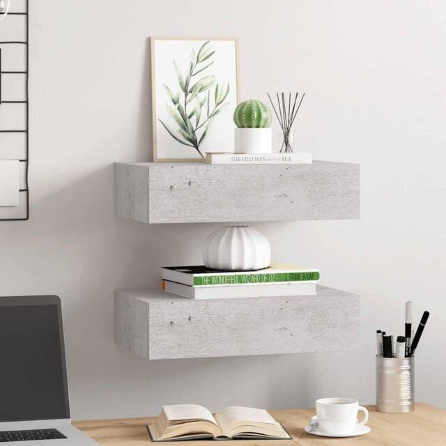 Berkfield Home Wall Drawer Shelves 2 pcs Concrete Grey 40x23.5x10cm MDF - Size: 40x23.5x10 cm - image 1