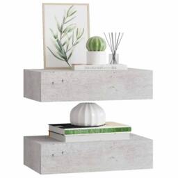 Berkfield Home Wall Drawer Shelves 2 pcs Concrete Grey 40x23.5x10cm MDF - Size: 40x23.5x10 cm - thumbnail 4
