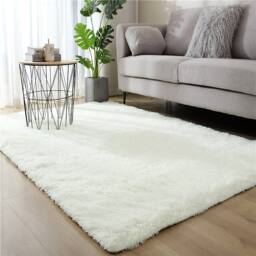 YnysTec Large Shaggy Rug Anti Slip Mat Soft Fluffy Living Room Bedroom Carpet in White - Size: 60 cm x 120 cm