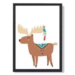 ARTZE Reindeer Tribal Animal Framed Print SIZE: A3 with Black Frame in Brown - Size: A4 - thumbnail 1